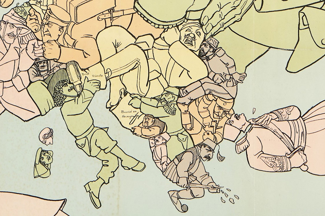 Political Map - First World War. Raemaekers, Loius - Brosse, J. G. (Utrecht). Het gekkenhuis [=The Asylum]  (oud liedje, nieuwe wijs). Amsterdam, Senefelder, 1914.